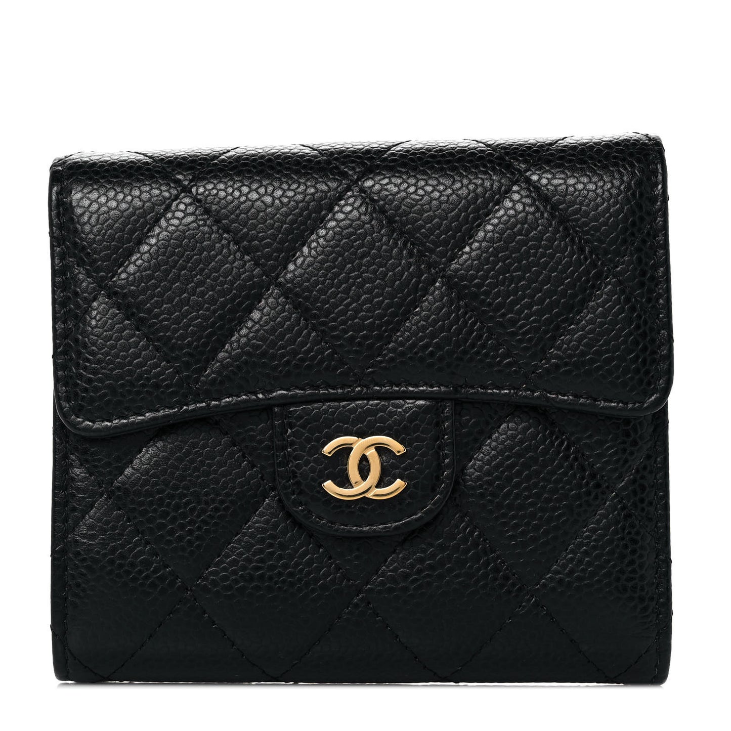Caviar Quilted Compact Flap Wallet Black