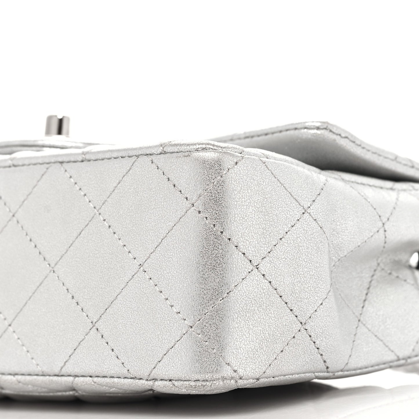 Metallic Lambskin Quilted Mini Rectangular Flap Silver