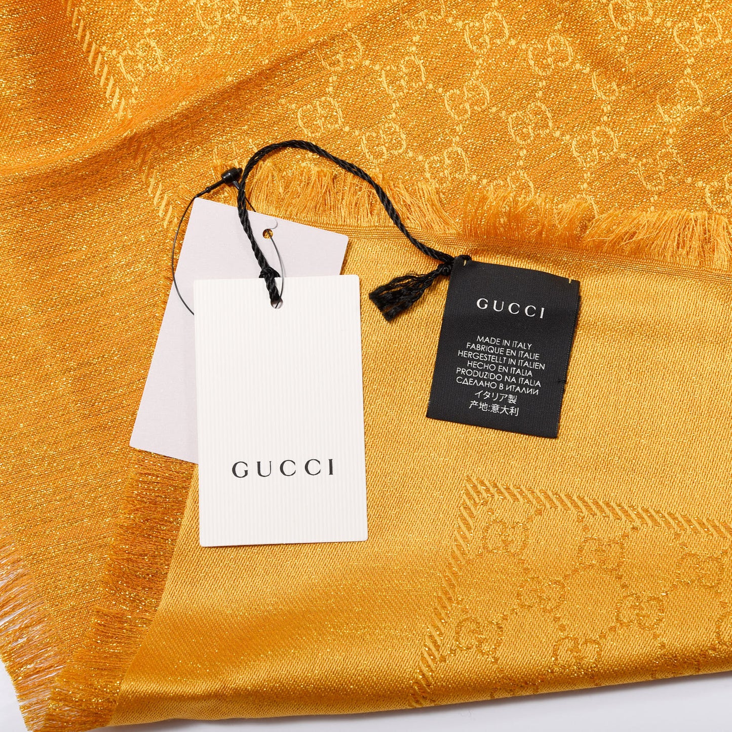 Silk Wool Polyamide GG Monogram New Ataria Lurex Square Shawl Gold