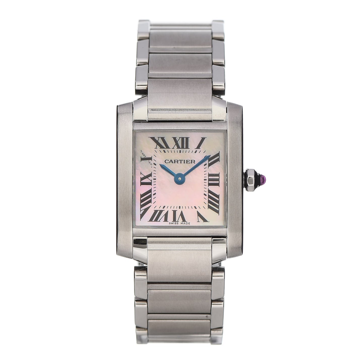 Stainless Steel Pink Mother of Pearl 20mm Tank Francaise Quartz Watch