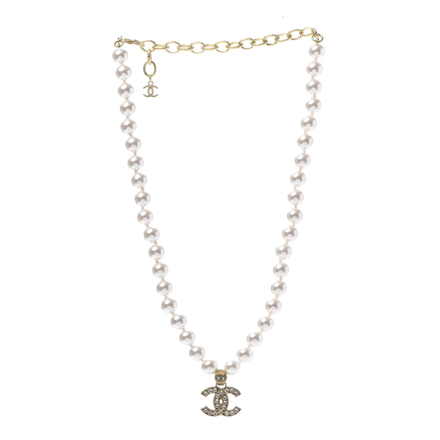 Pearl Crystal CC Short Necklace Gold