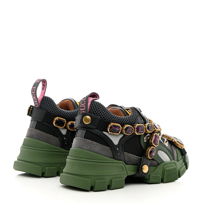 Gucci X SEGA Mesh Suede Calfskin Removable Crystals Flashtrek Sneakers 36 Loess Black Olive Green 4 of 8