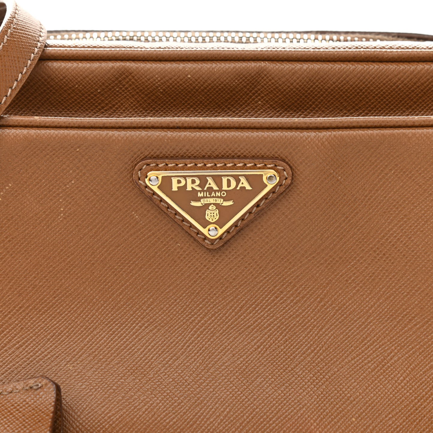 Saffiano Lux Double Zip Crossbody Bag Caramel