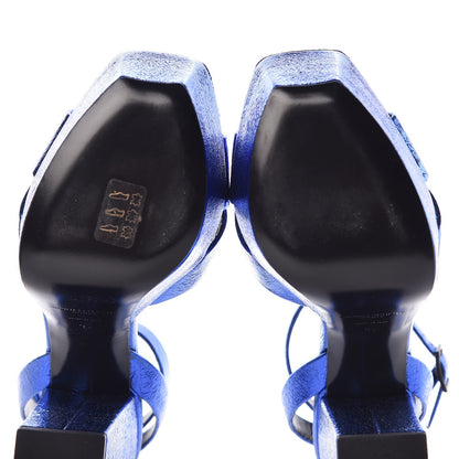 Saint Laurent Metallic Calfskin Farrah 80 Crisscross Platform Sandal 37 Blu 8 of 9
