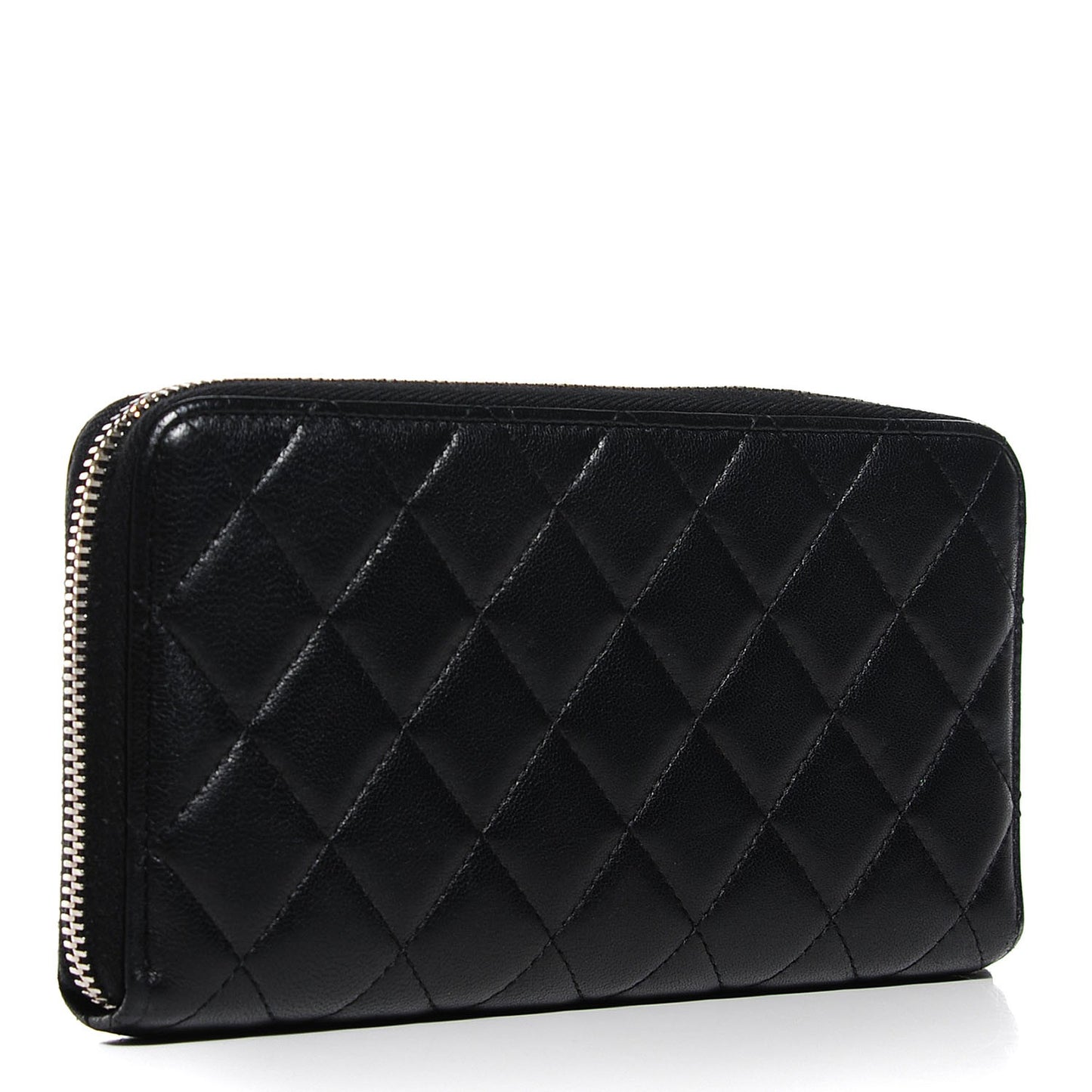Lambskin Quilted Large Gusset Zip Around Wallet Black