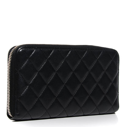Chanel Lambskin Quilted Large Gusset Zip Around Wallet Black 3 of 9