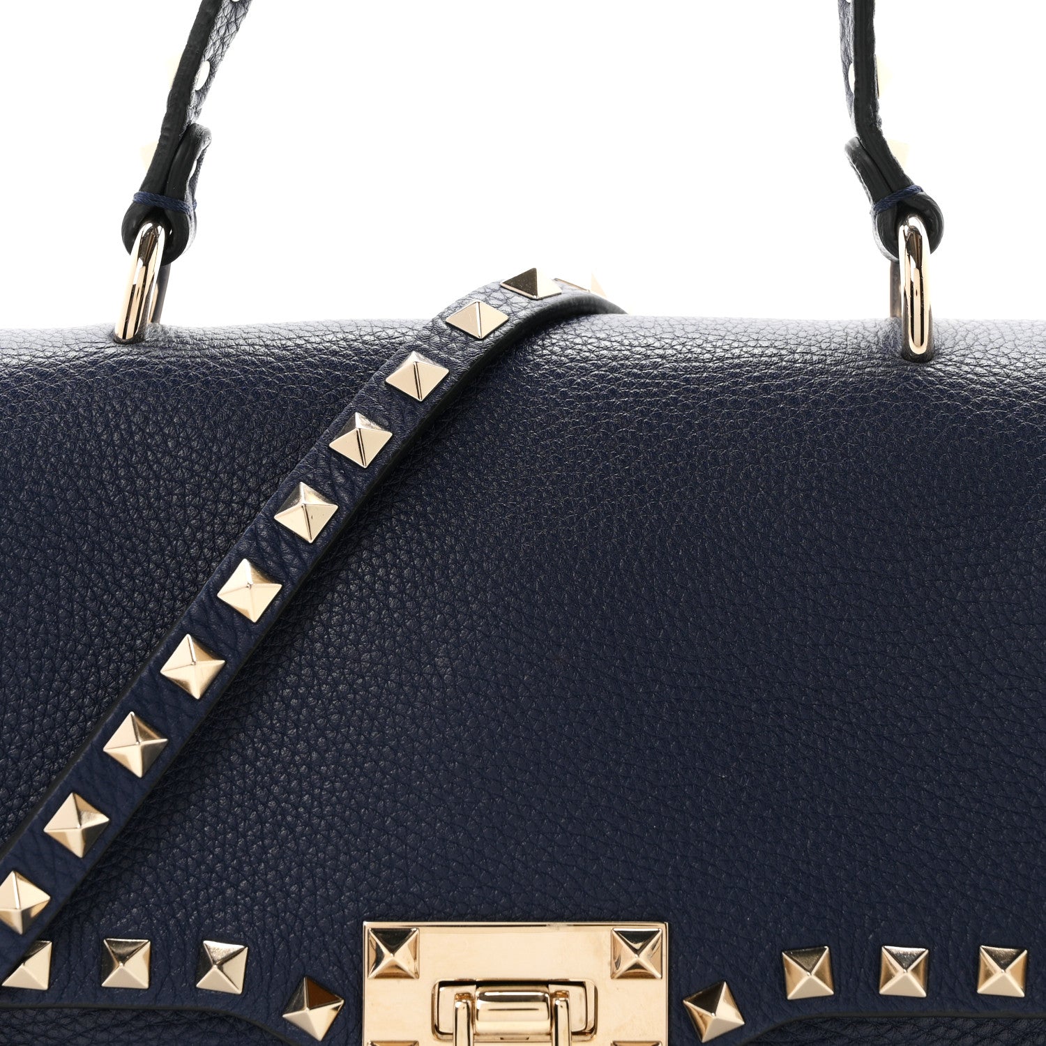 Valentino Garavani Pebbled Calfskin Rockstud Flip Lock Top Handle Bag Blue 7 of 9