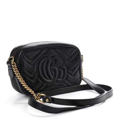 Gucci Calfskin Matelasse Mini GG Marmont Chain Shoulder Bag Black 3 of 10