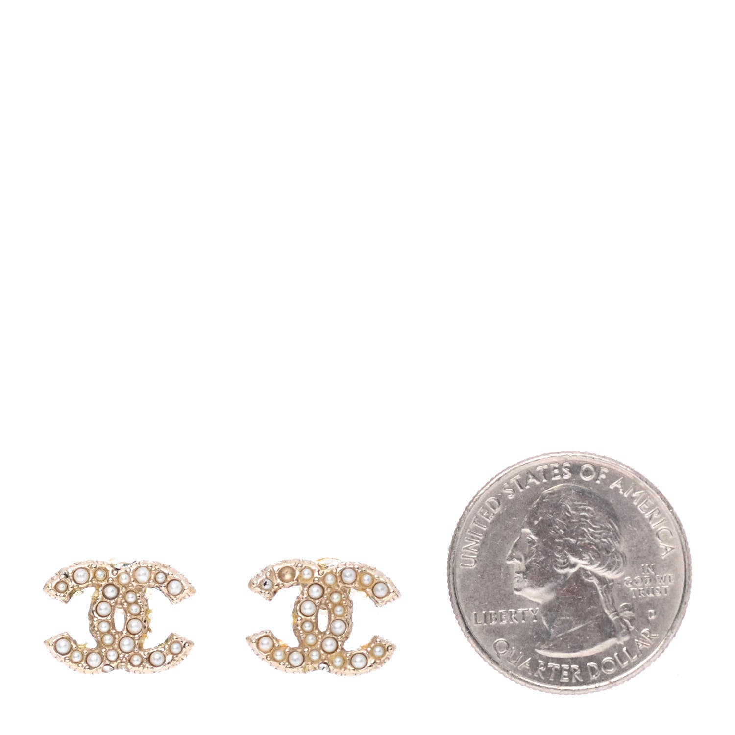 Chanel Pearl Crystal CC Stud Earrings Gold 2 of 4