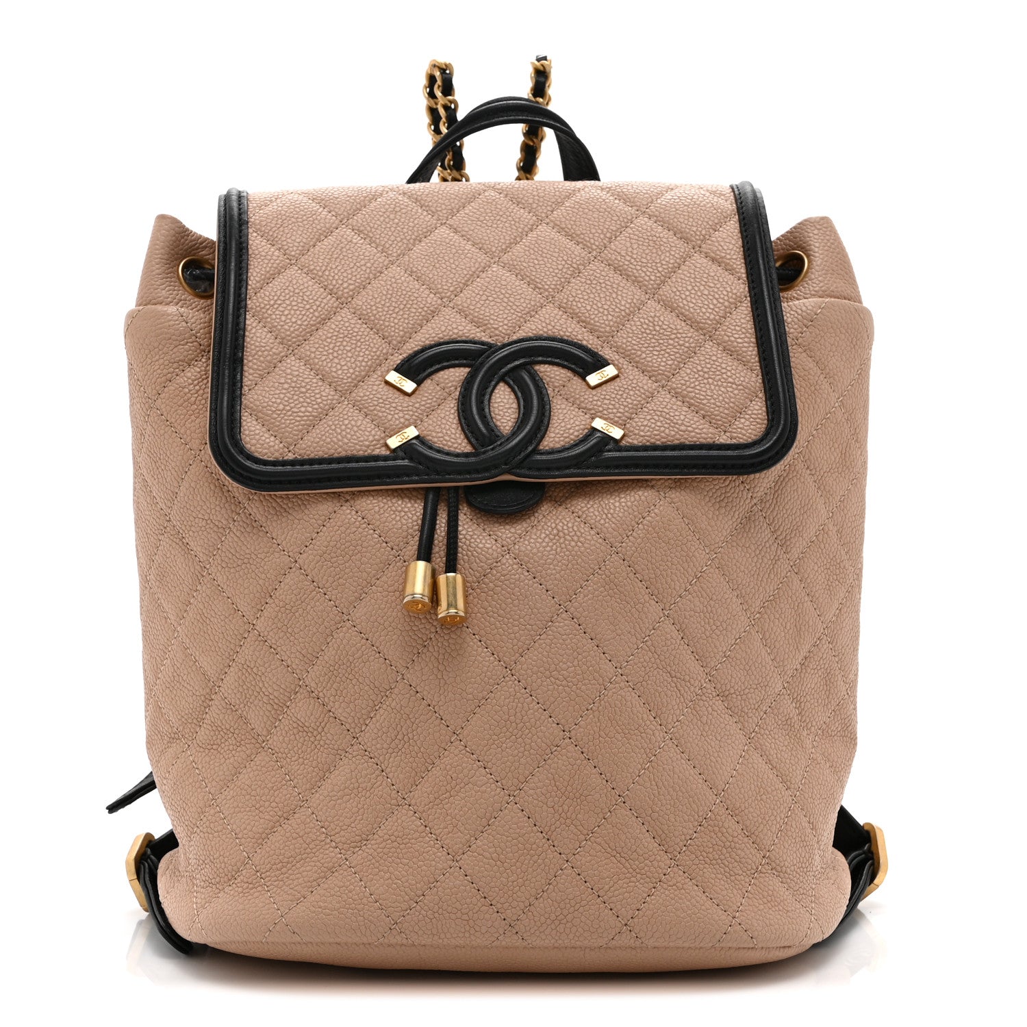Chanel Caviar Quilted Filigree Backpack Beige Black 1 of 10