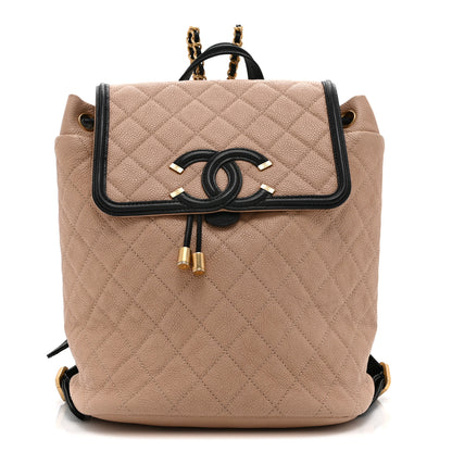 Chanel Caviar Quilted Filigree Backpack Beige Black 1 of 10