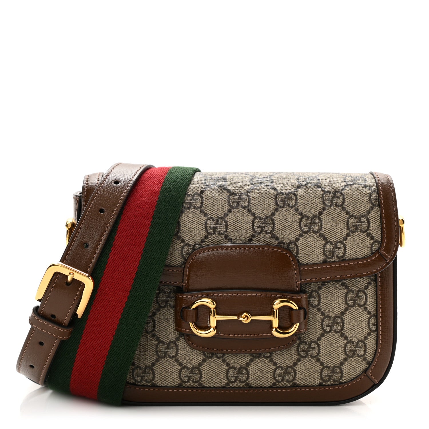 Gucci GG Supreme Monogram Web Mini Horsebit 1955 Shoulder Bag Beige Brown Sugar 1 of 10