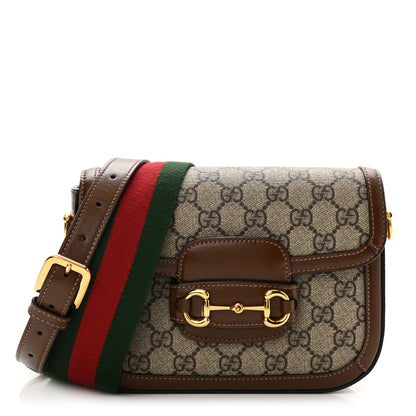 Gucci GG Supreme Monogram Web Mini Horsebit 1955 Shoulder Bag Beige Brown Sugar 1 of 10