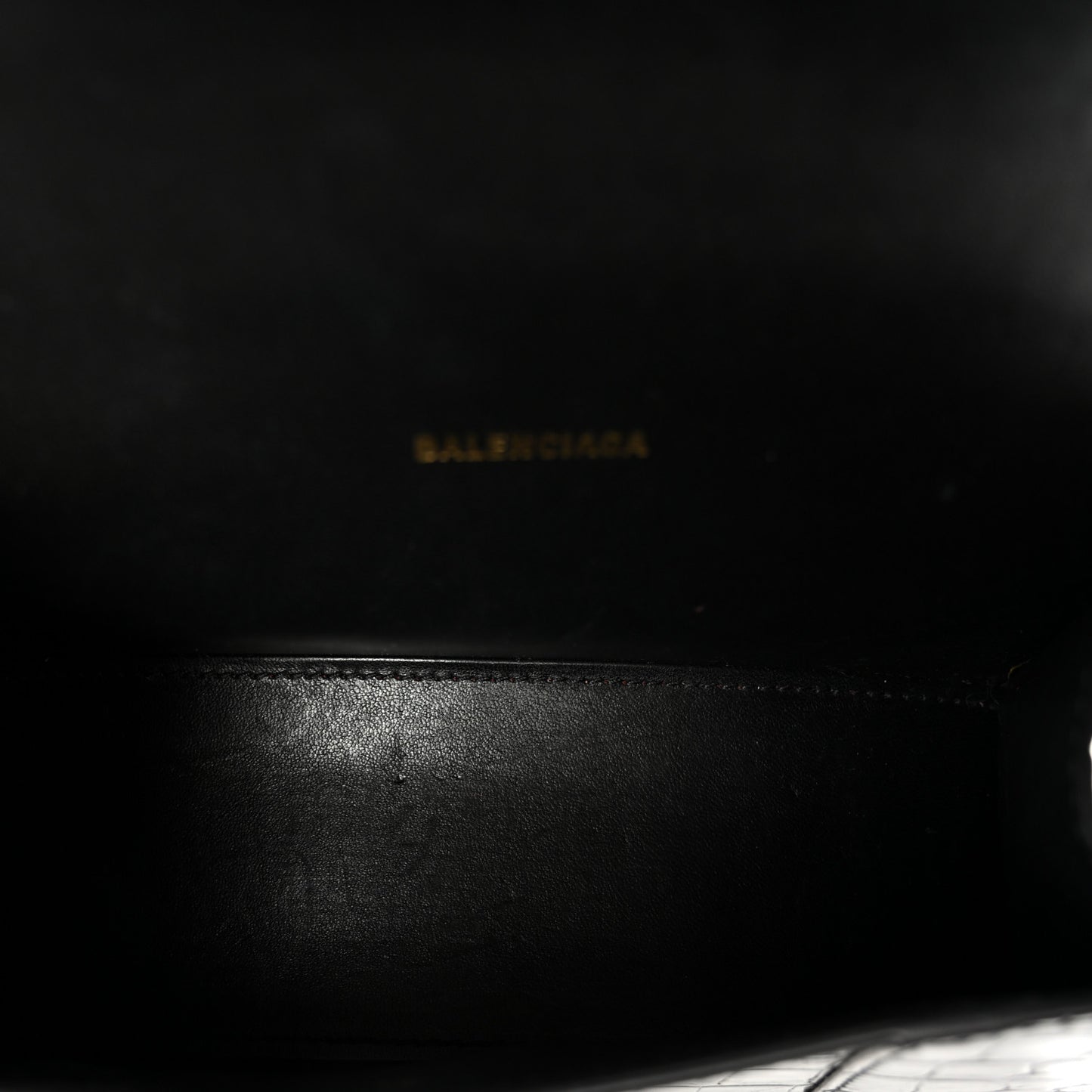 Shiny Calfskin Crocodile Embossed Hourglass Top Handle Bag XS Black