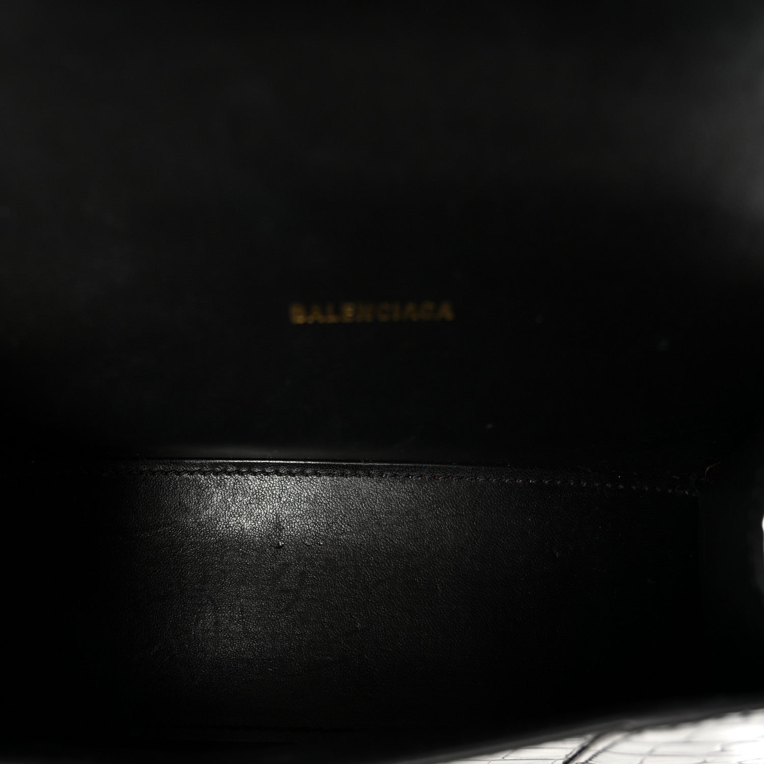 Balenciaga Shiny Calfskin Crocodile Embossed Hourglass Top Handle Bag XS Black 5 of 11