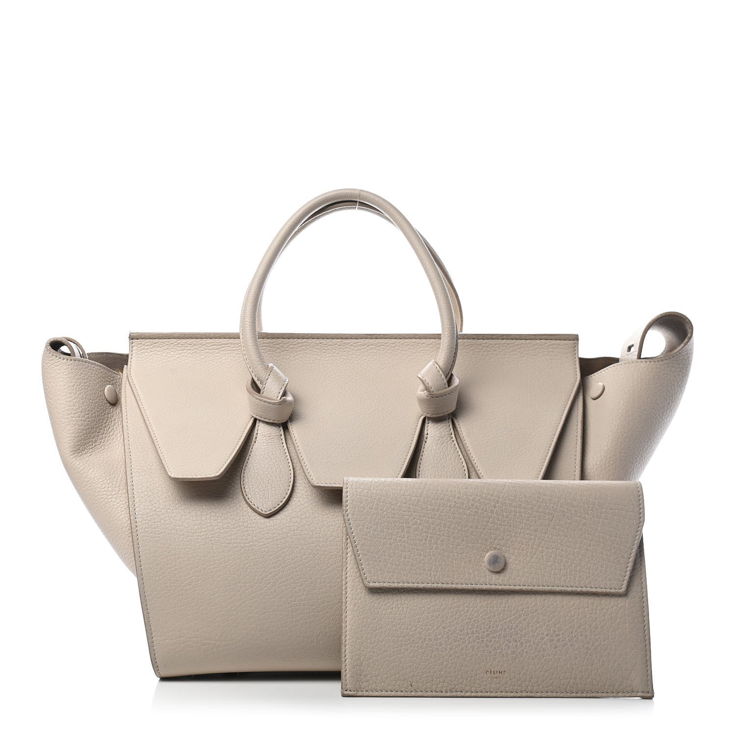 Celine Crisped Calfskin Tie Knot Small Tote Chalk 1 of 11