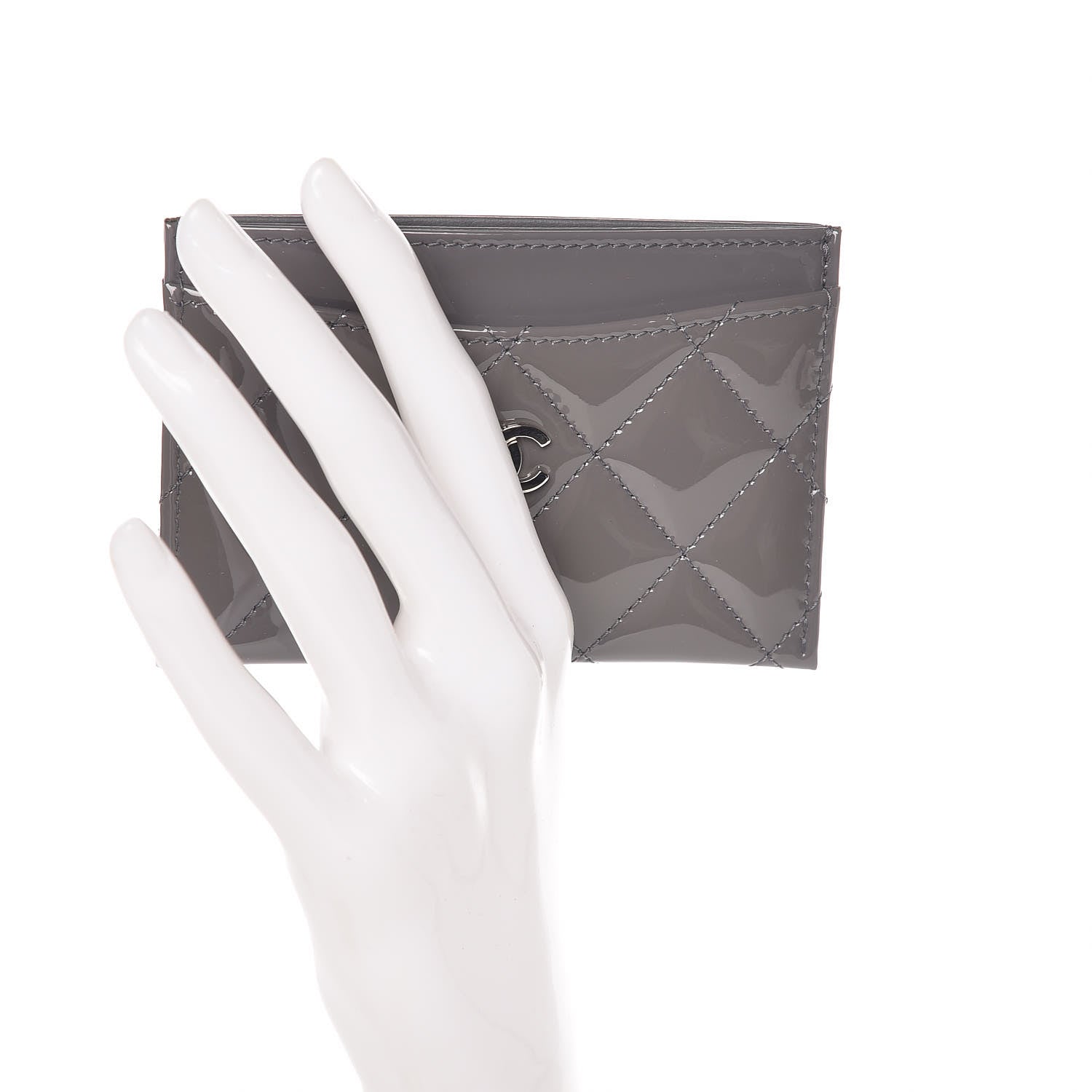 Chanel Patent Calfskin Quilted Card Holder Dark Grey 2 of 8