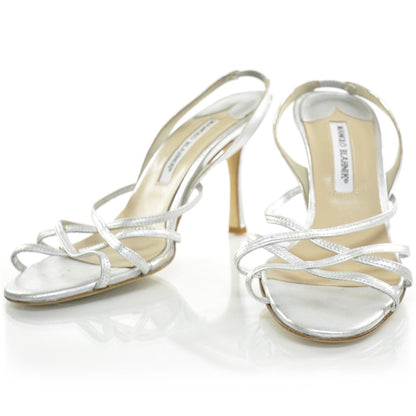 FASHIONPHILE MANOLOBLAHNIKLeatherStrappySandals38Silver 1 of 8