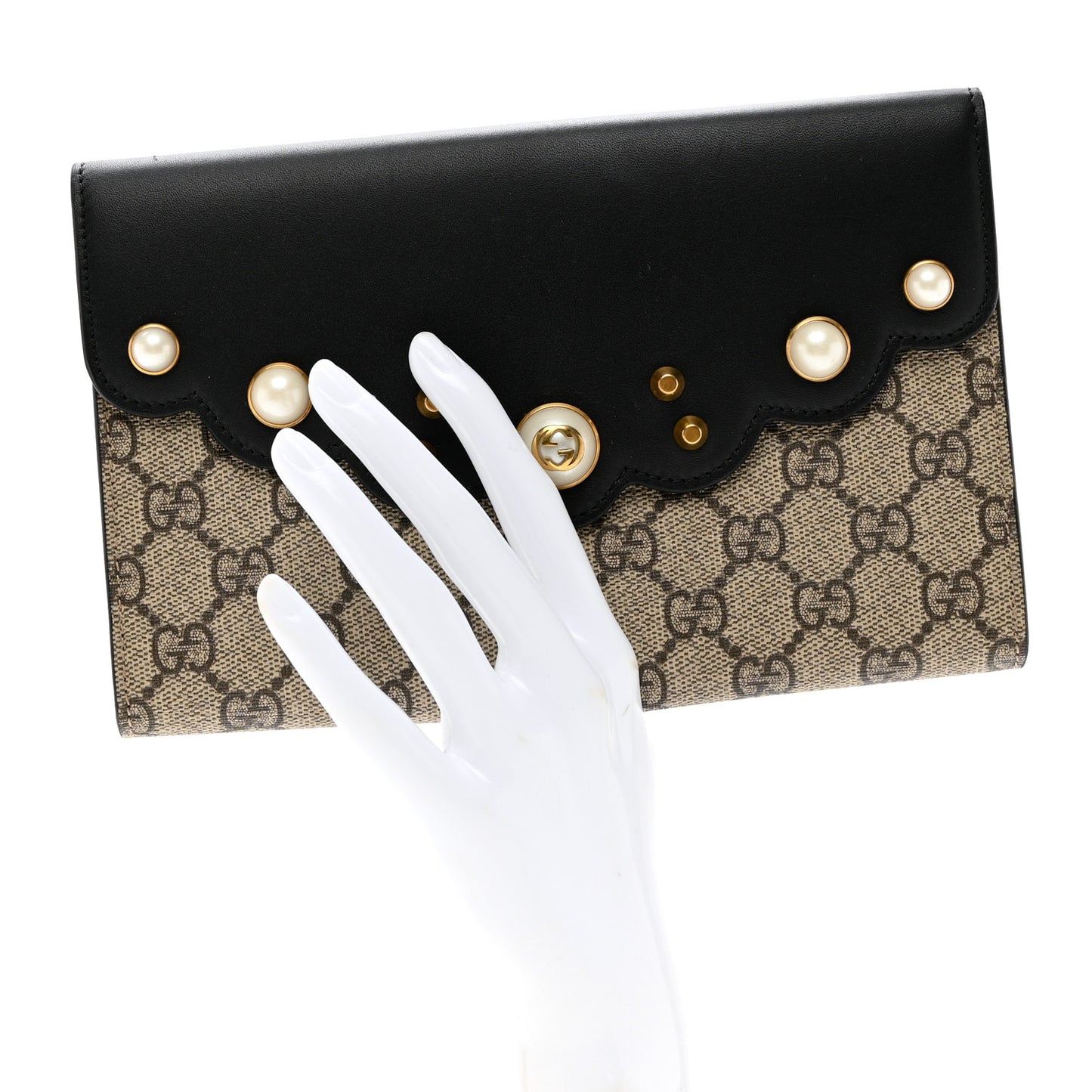 GG Supreme Monogram Mini Peony Pearly Clutch Black