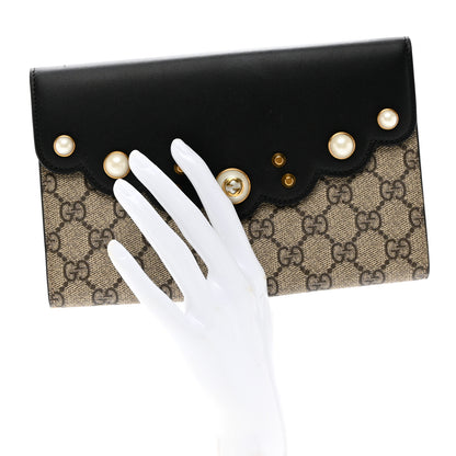 Gucci GG Supreme Monogram Mini Peony Pearly Clutch Black 3 of 7