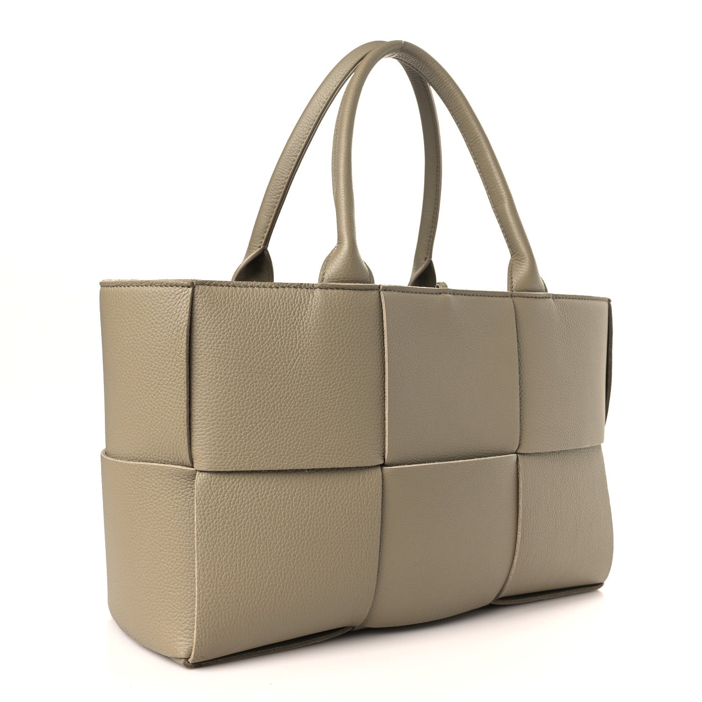 Grained Calfskin Maxi Intrecciato Small Arco Tote Taupe