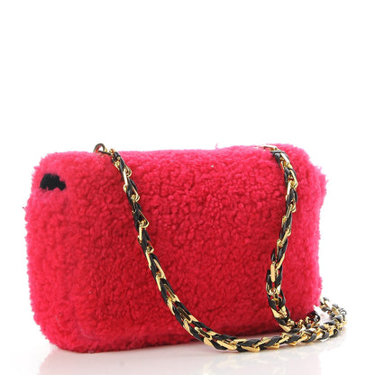 Fendi Shearling Nappa Mini Be Baguette Shoulder Bag Fuxia Black 3 of 15