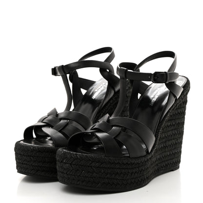 Saint Laurent Calfskin Tribute 95 Platform Espadrille Wedge Sandals 39.5 Black 3 of 7