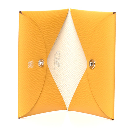 Hermes Epsom Horseshoe Calvi Card Case Jaune Ambre Craie 6 of 11
