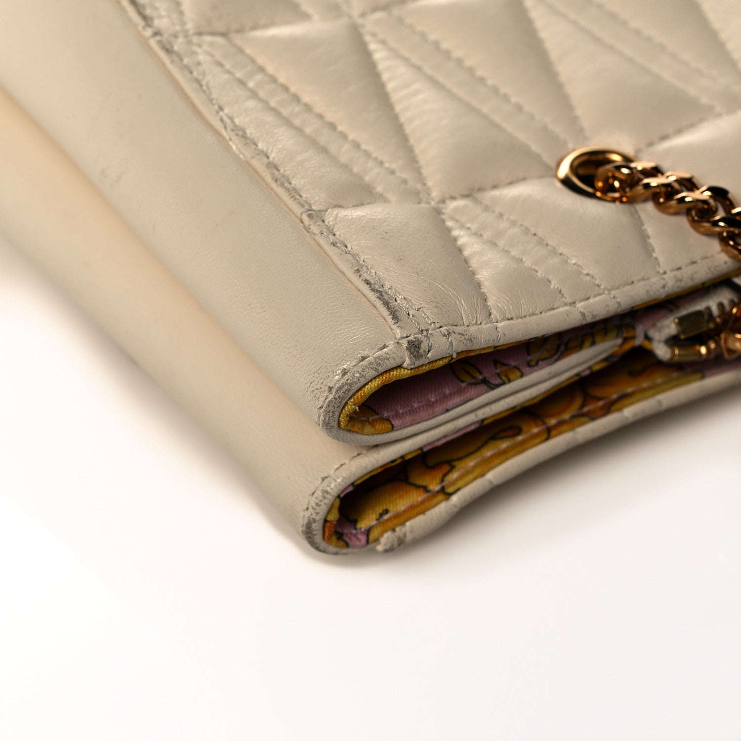 Versace Nappa Barocco Quilted Virtus Chain Shoulder Bag Ecru 14 of 19