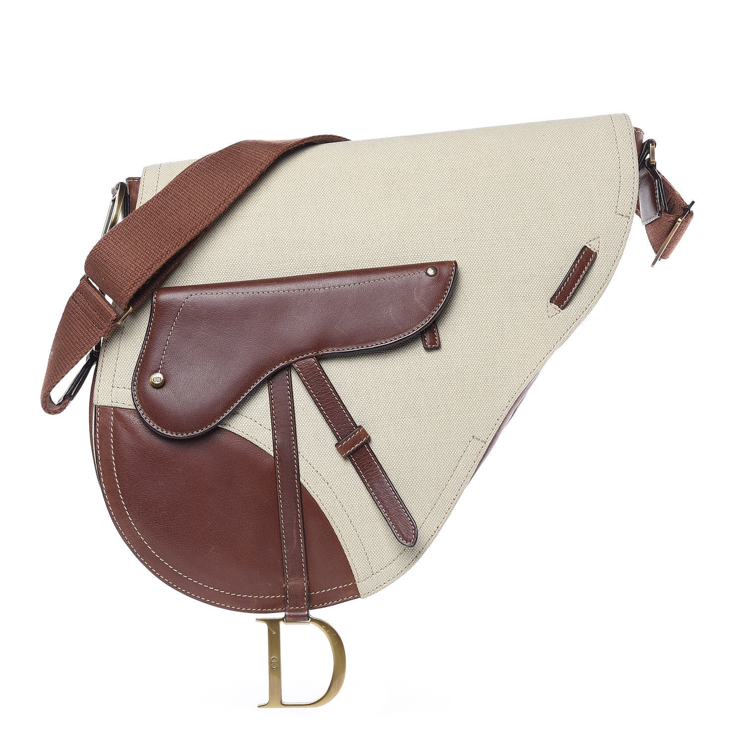 Christian Dior Calfskin Canvas Saddle Bag Beige 1 of 20