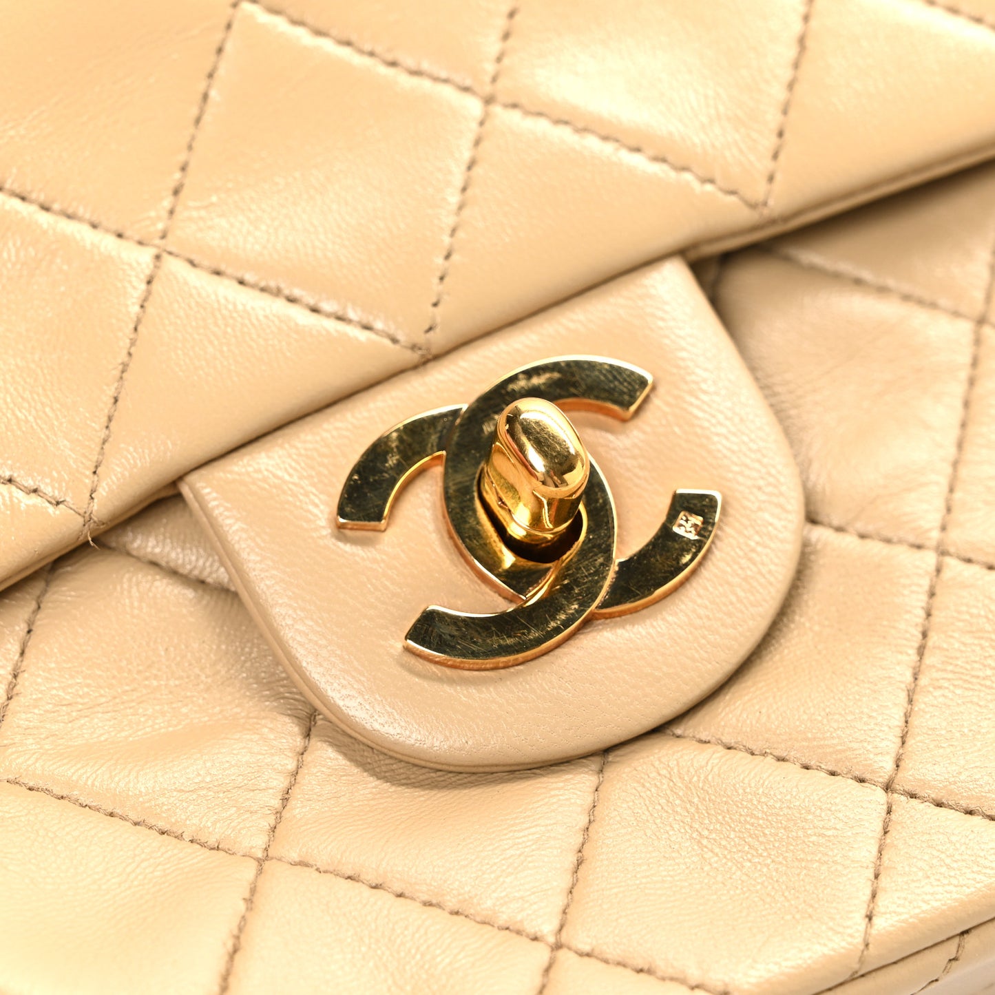 Lambskin Quilted Mini Square Flap Beige