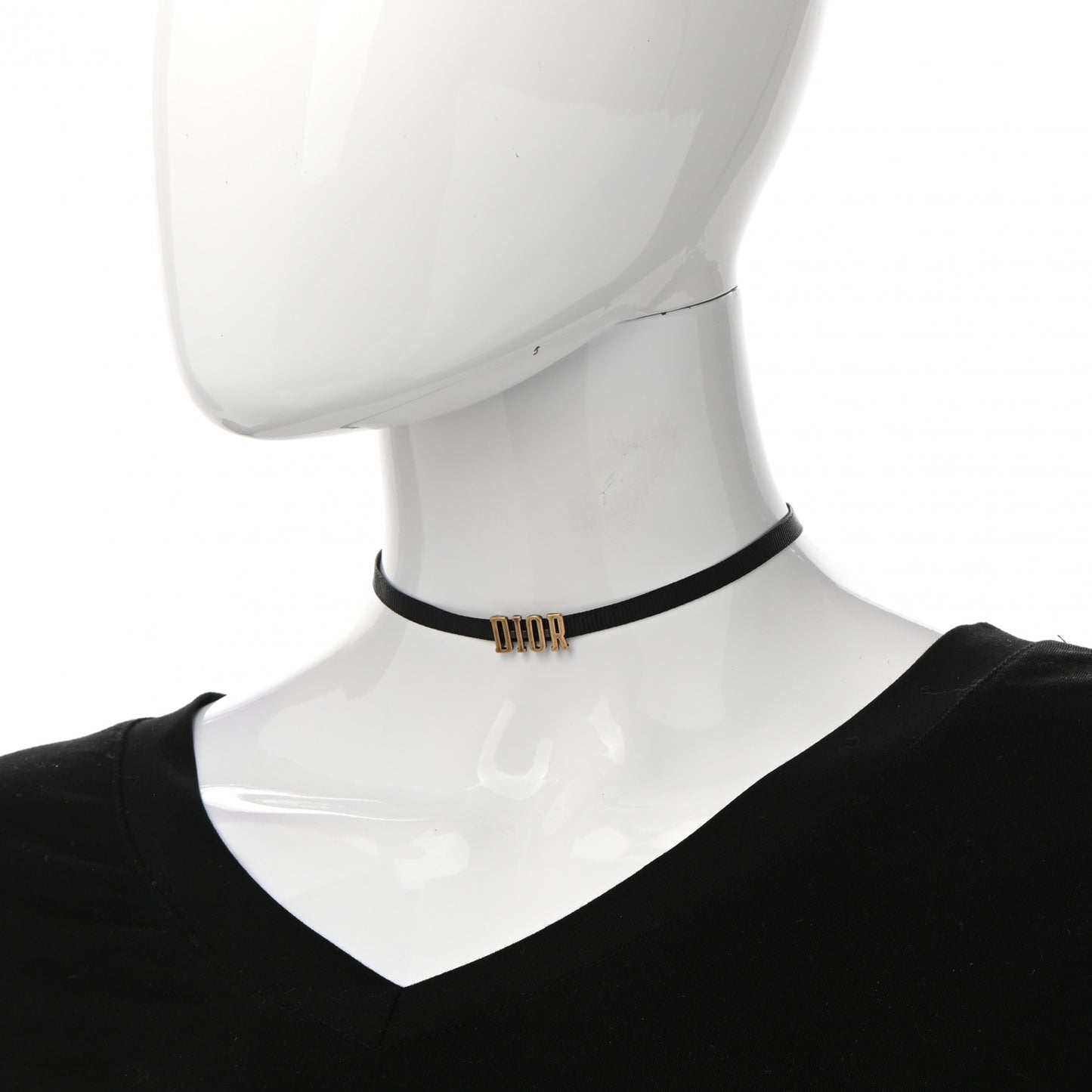 Grosgrain Ribbon Dior Logo Choker Necklace Black