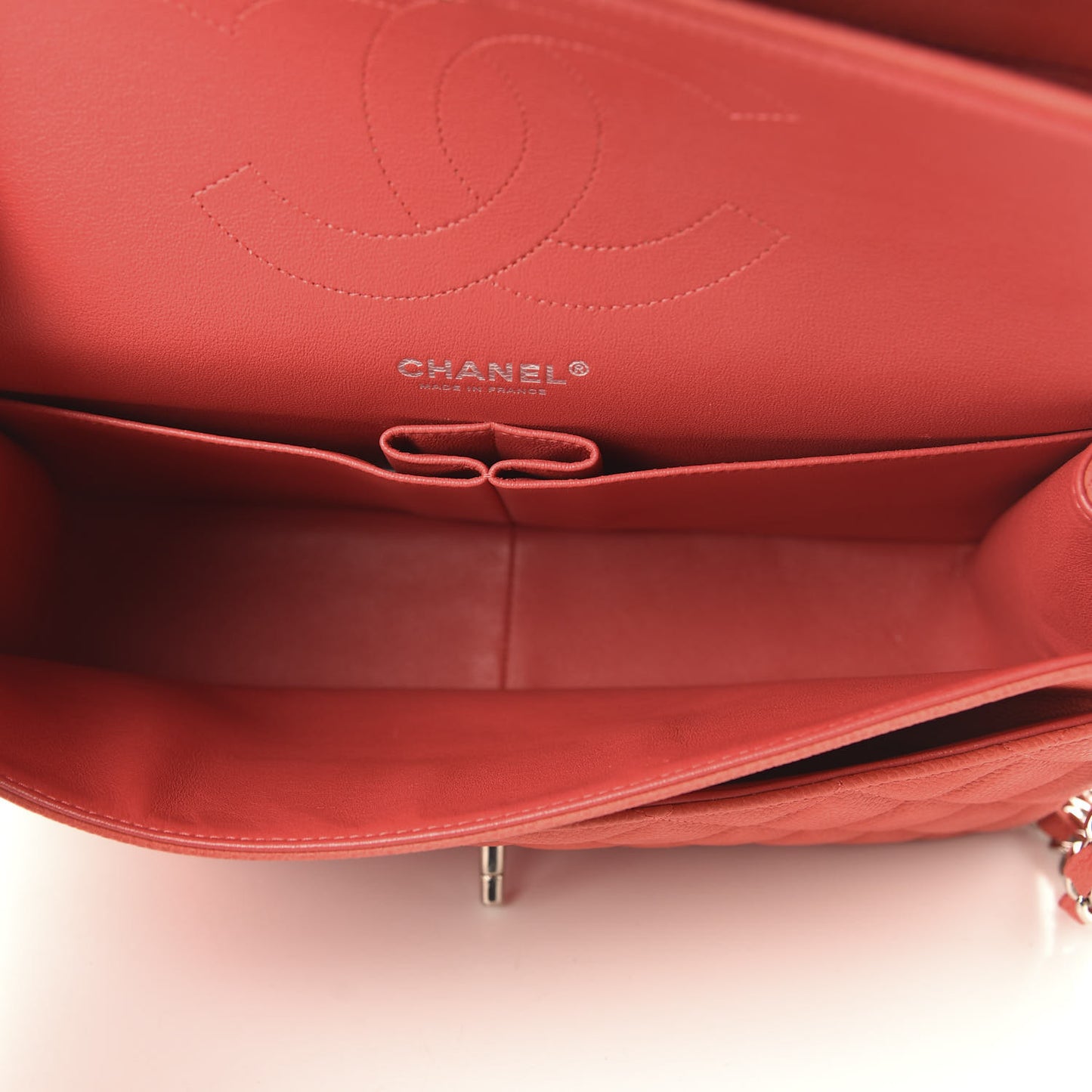 Iridescent Caviar Quilted Jumbo Double Flap Coral