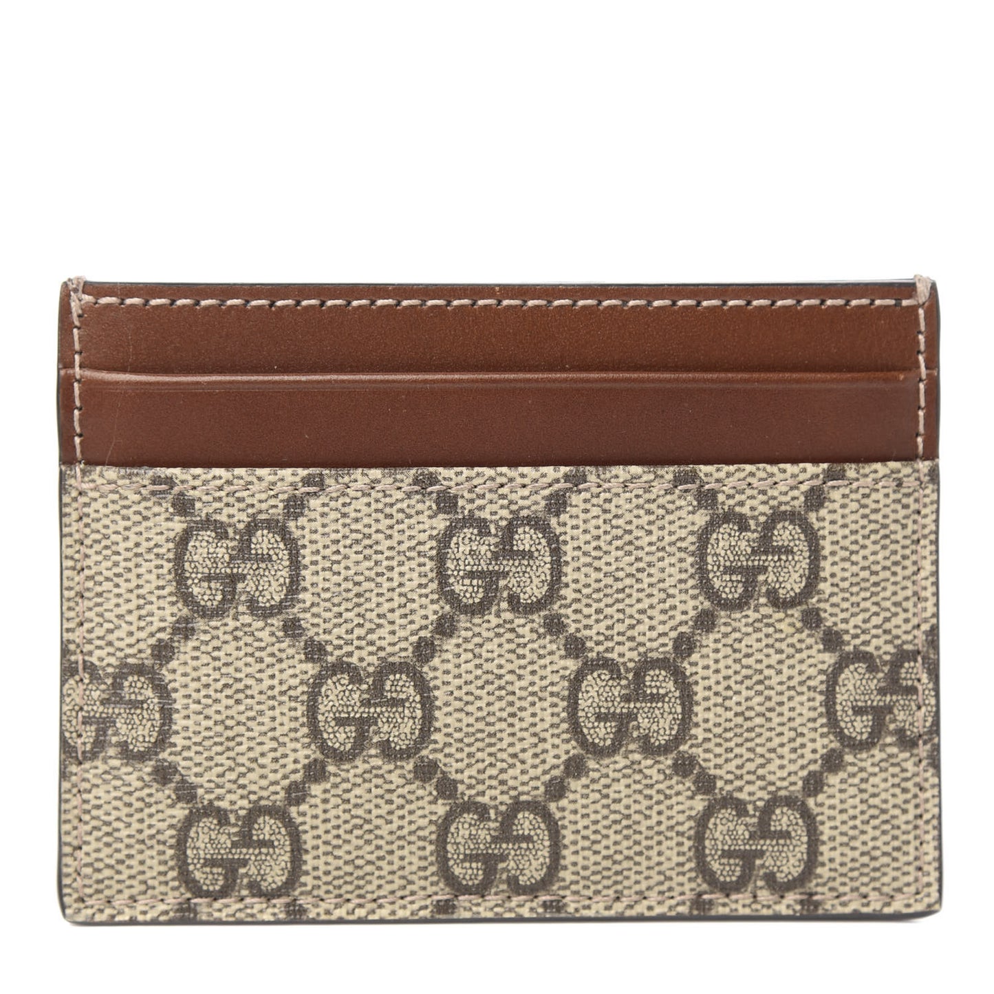 GG Supreme Monogram Calfskin Card Holder Beige Ebony Cuir