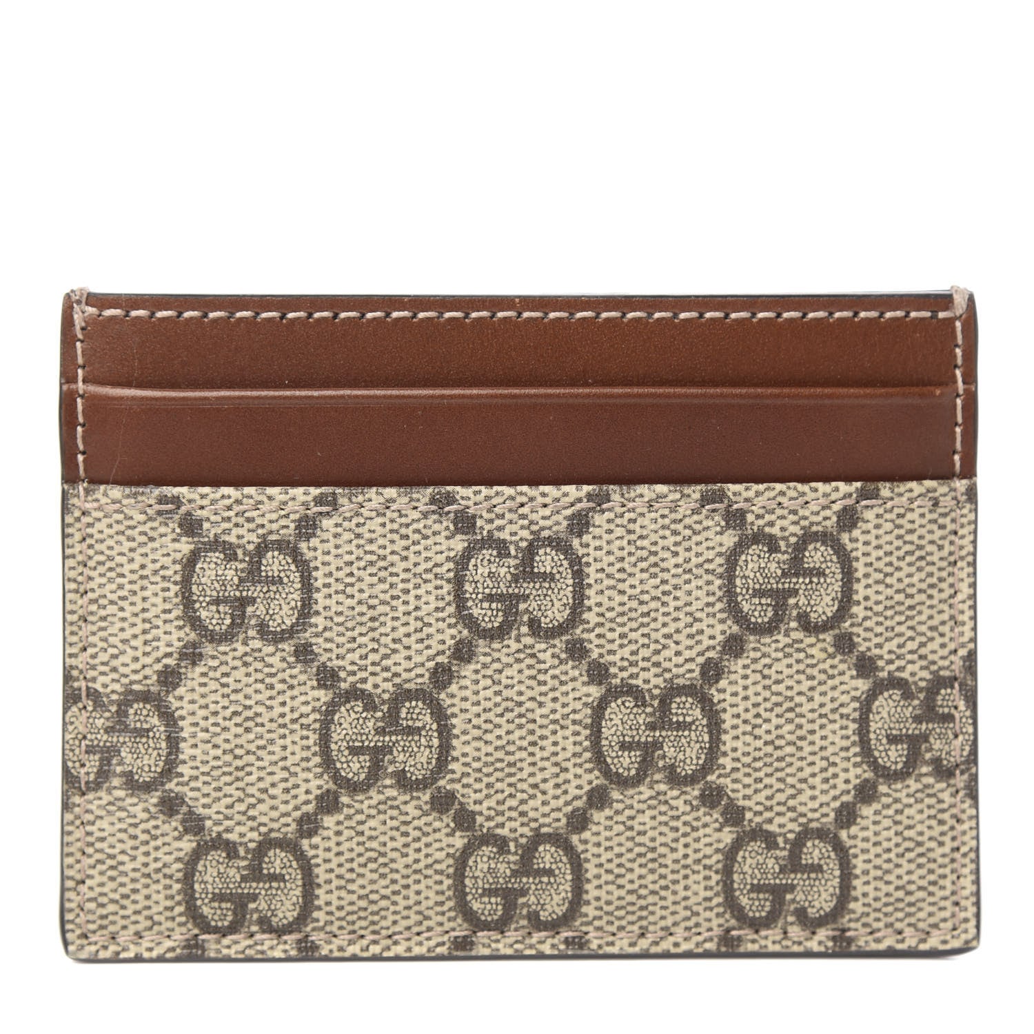 Gucci GG Supreme Monogram Calfskin Card Holder Beige Ebony Cuir 1 of 6