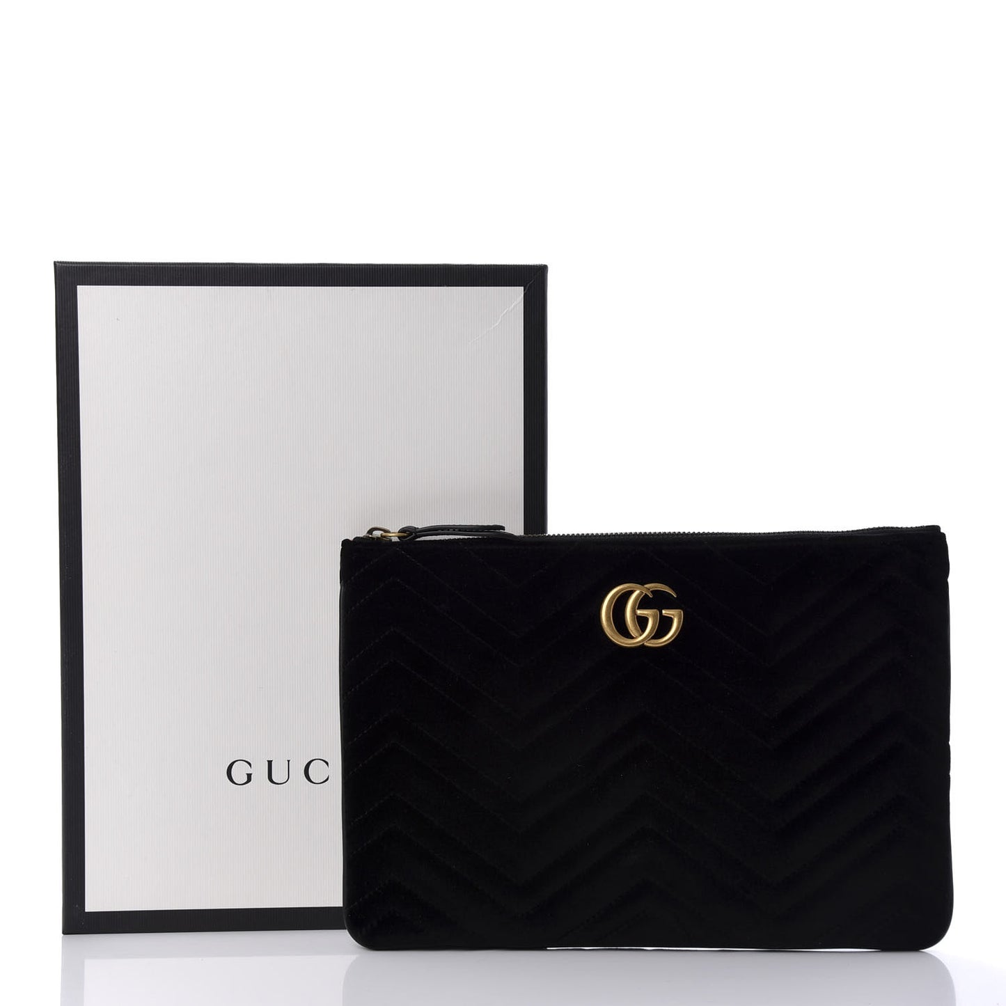 Velvet Matelasse GG Marmont Zip Pouch Black