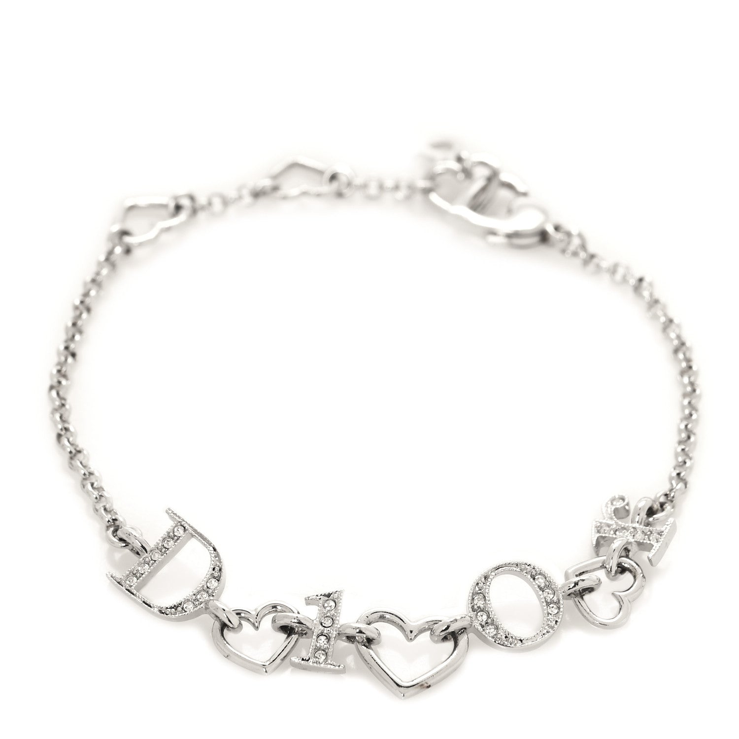 Christian Dior Crystal Heart Bracelet Silver 1 of 4