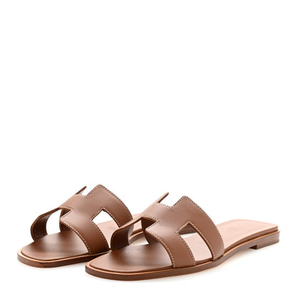 Hermes Box Calfskin Oran Sandals 38.5 Gold 4 of 10