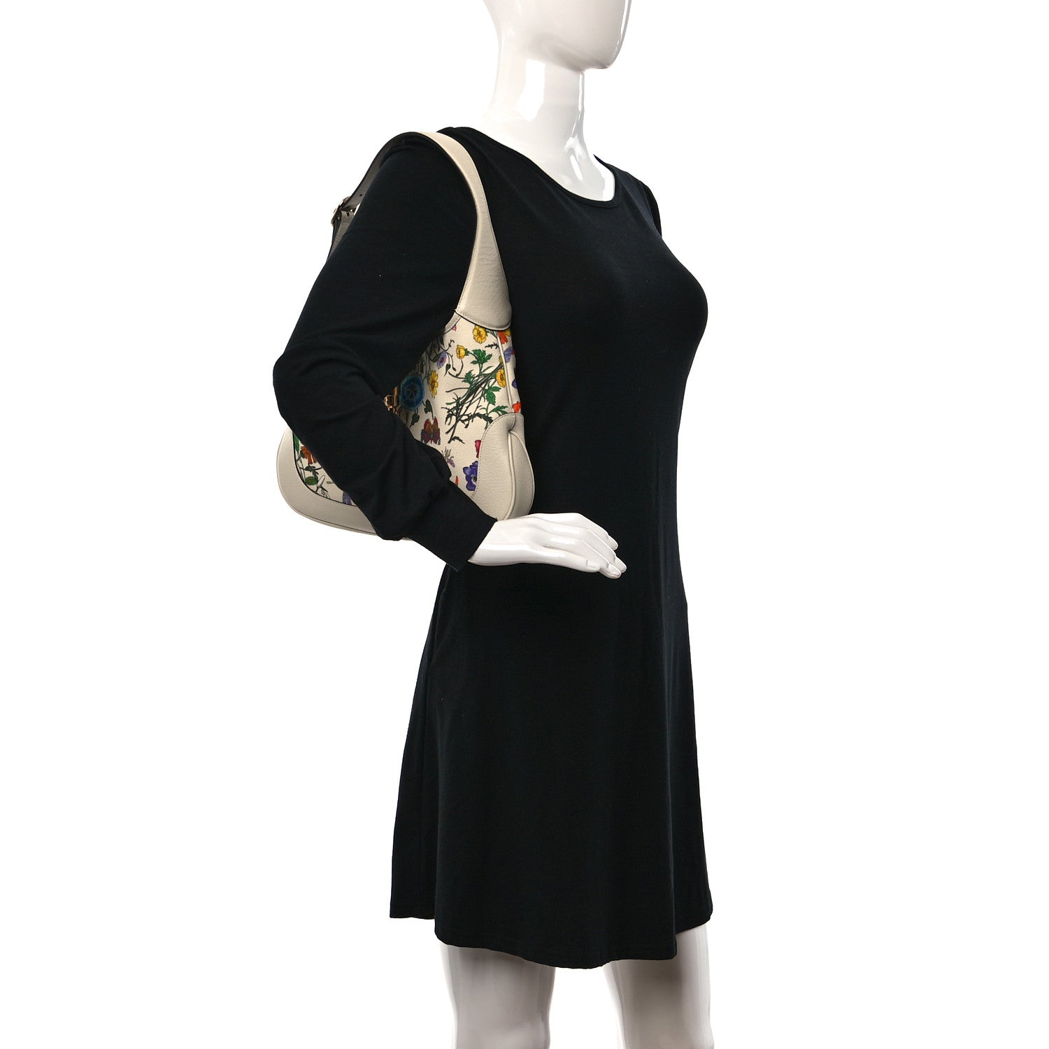 Gucci Canvas Flora Medium Jackie Hobo White 2 of 12