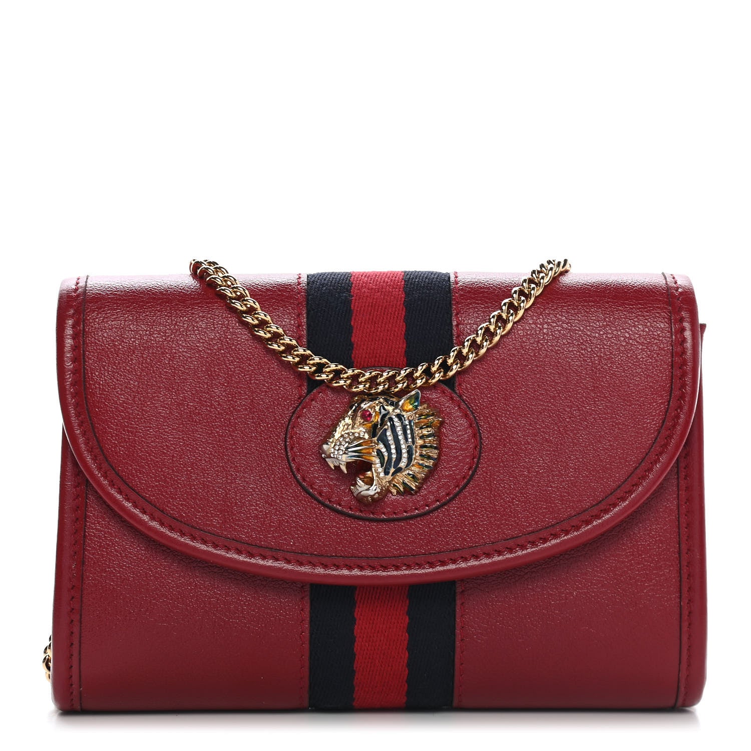 Gucci Textured Calfskin Web Mini Rajah Slim Flap Shoulder Bag Romantic Cherry 1 of 9