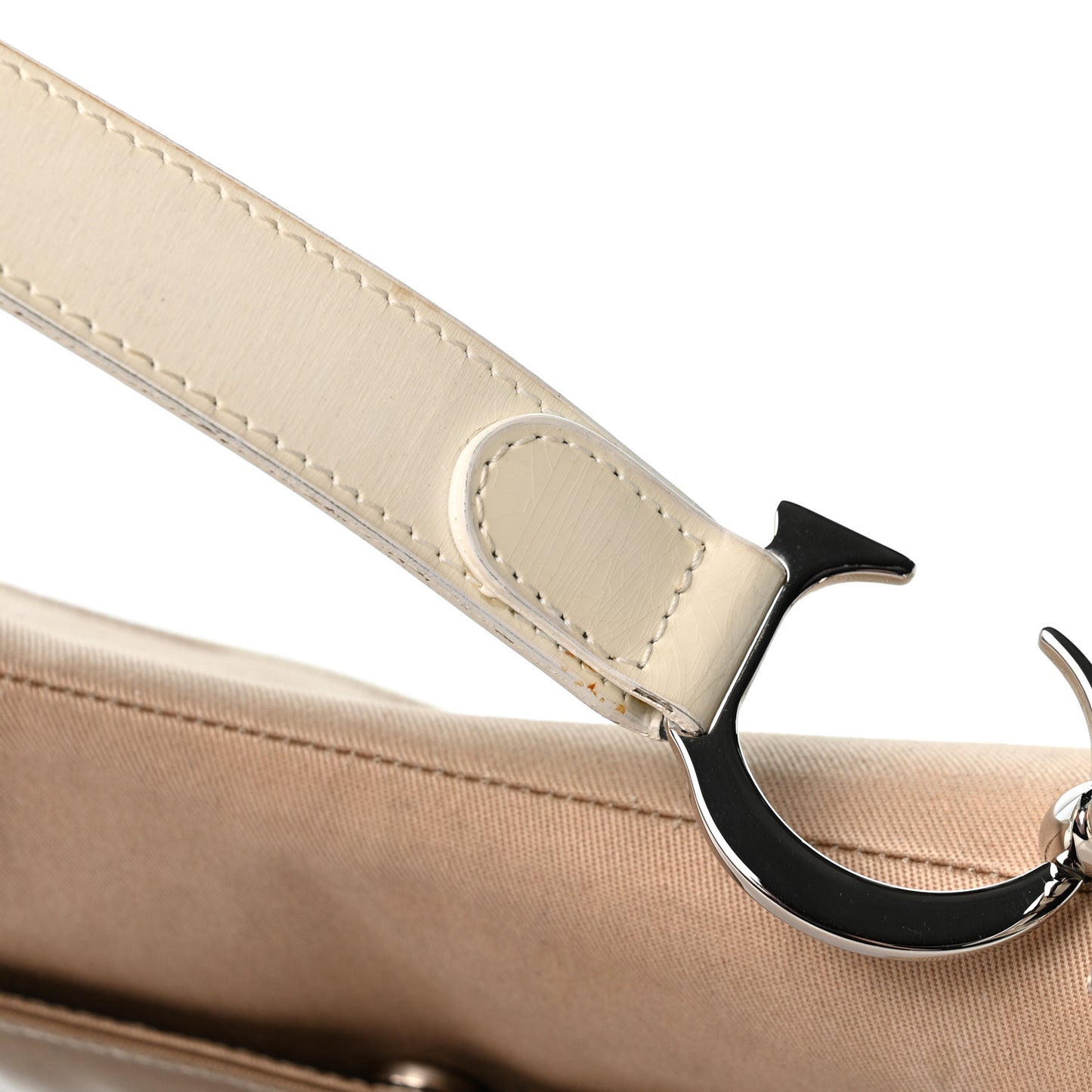 Canvas Patent Calfskin Saddle Bag Beige