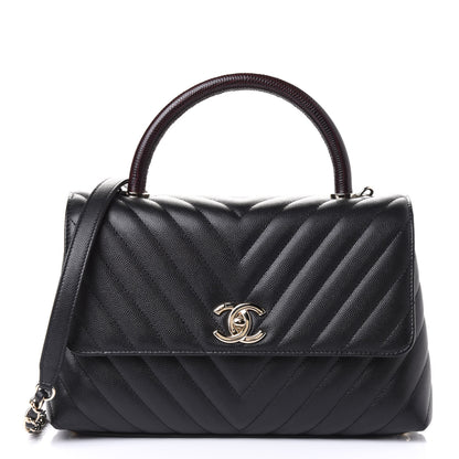 Chanel Caviar Lizard Embossed Quilted Chevron Small Coco Handle Flap Black 1 of 5
