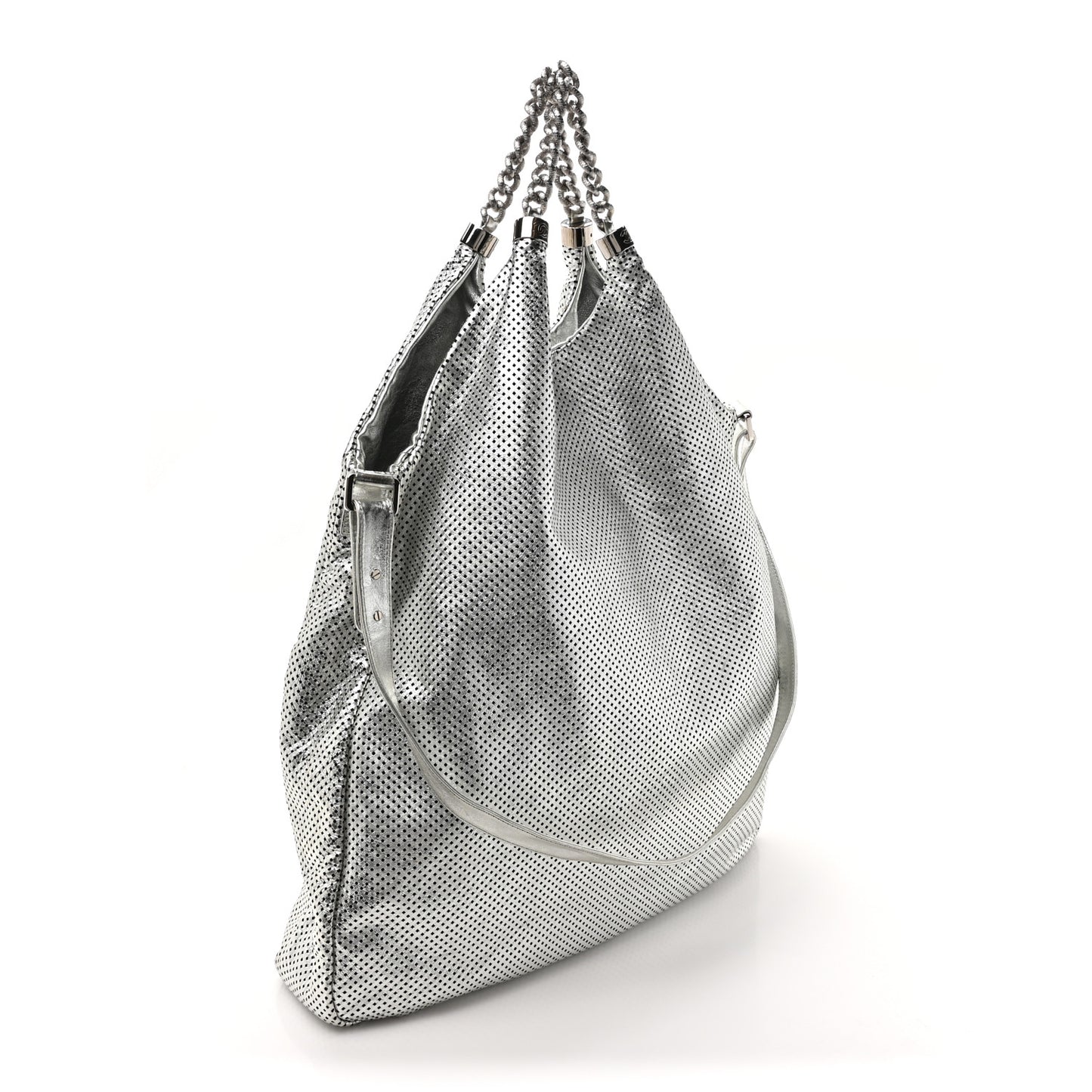 Metallic Glazed Calfskin Perforated Large Rodeo Drive Tote Silver