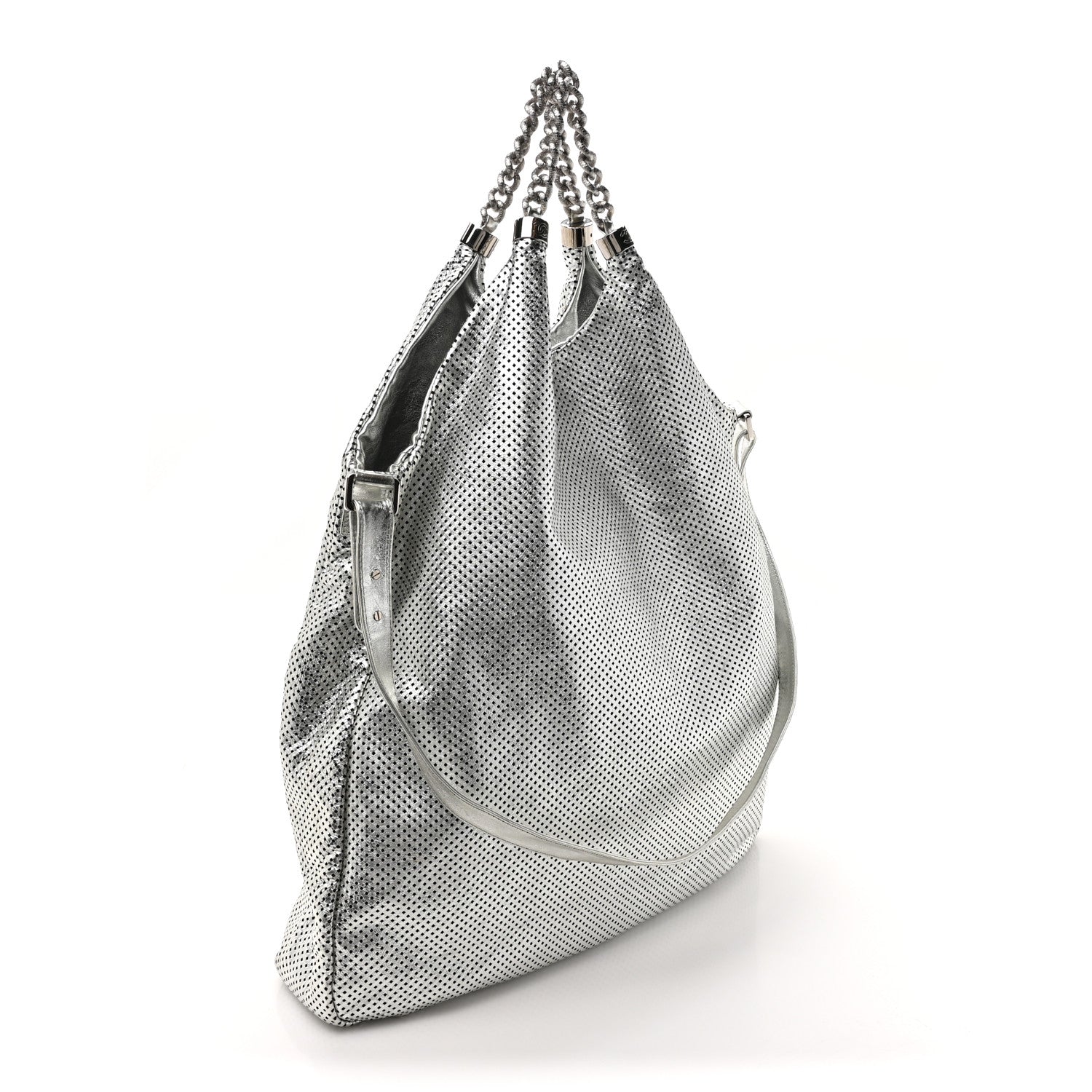 Chanel Metallic Glazed Calfskin Perforated Large Rodeo Drive Tote Silver 3 of 11