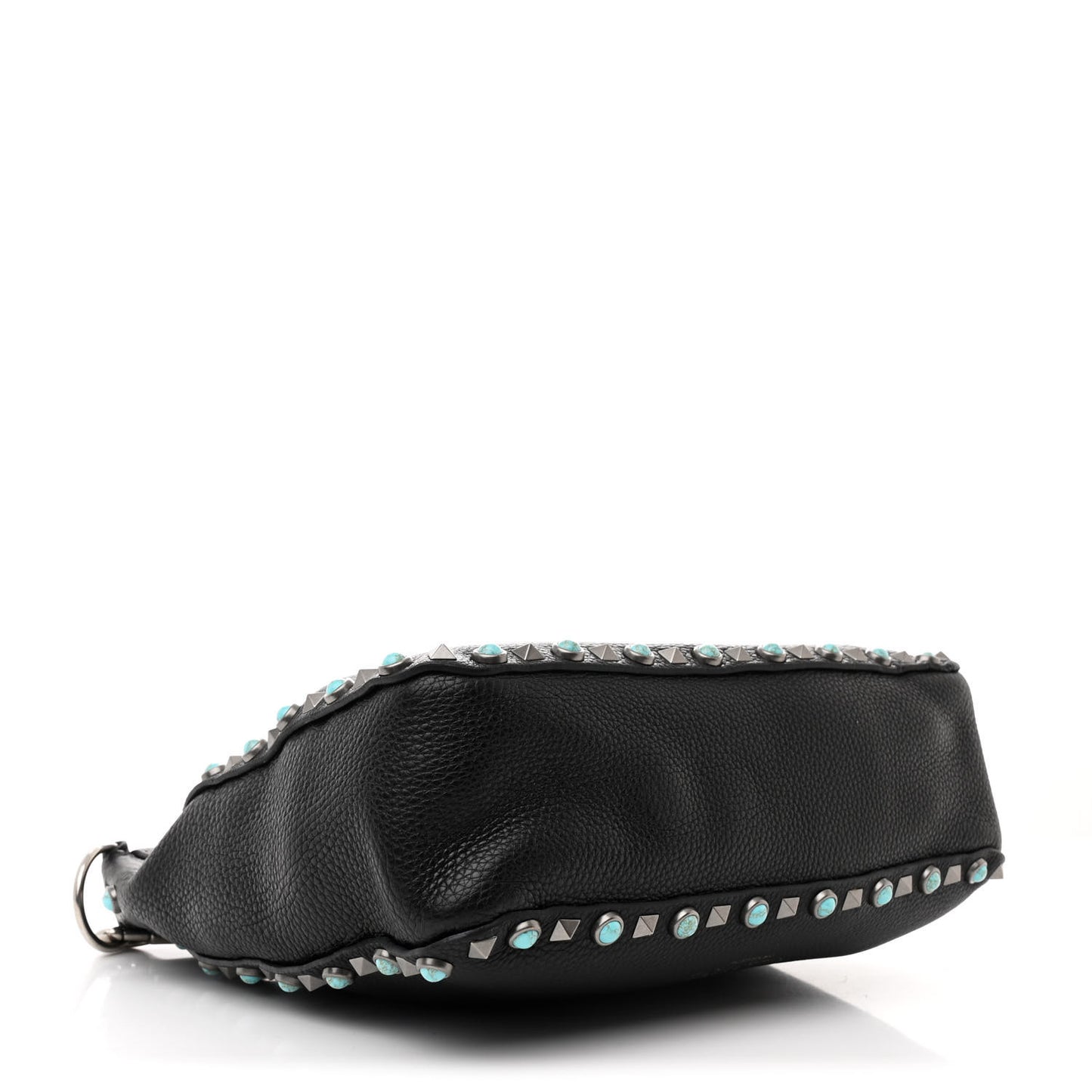 Pebbled Calfskin Tribal Small Guitar Strap Rockstud Rolling Flip-Lock Messenger Bag Black