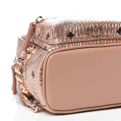MCM Metallic Visetos Studded X-Mini Bebe Boo Backpack Champagne Gold 6 of 13