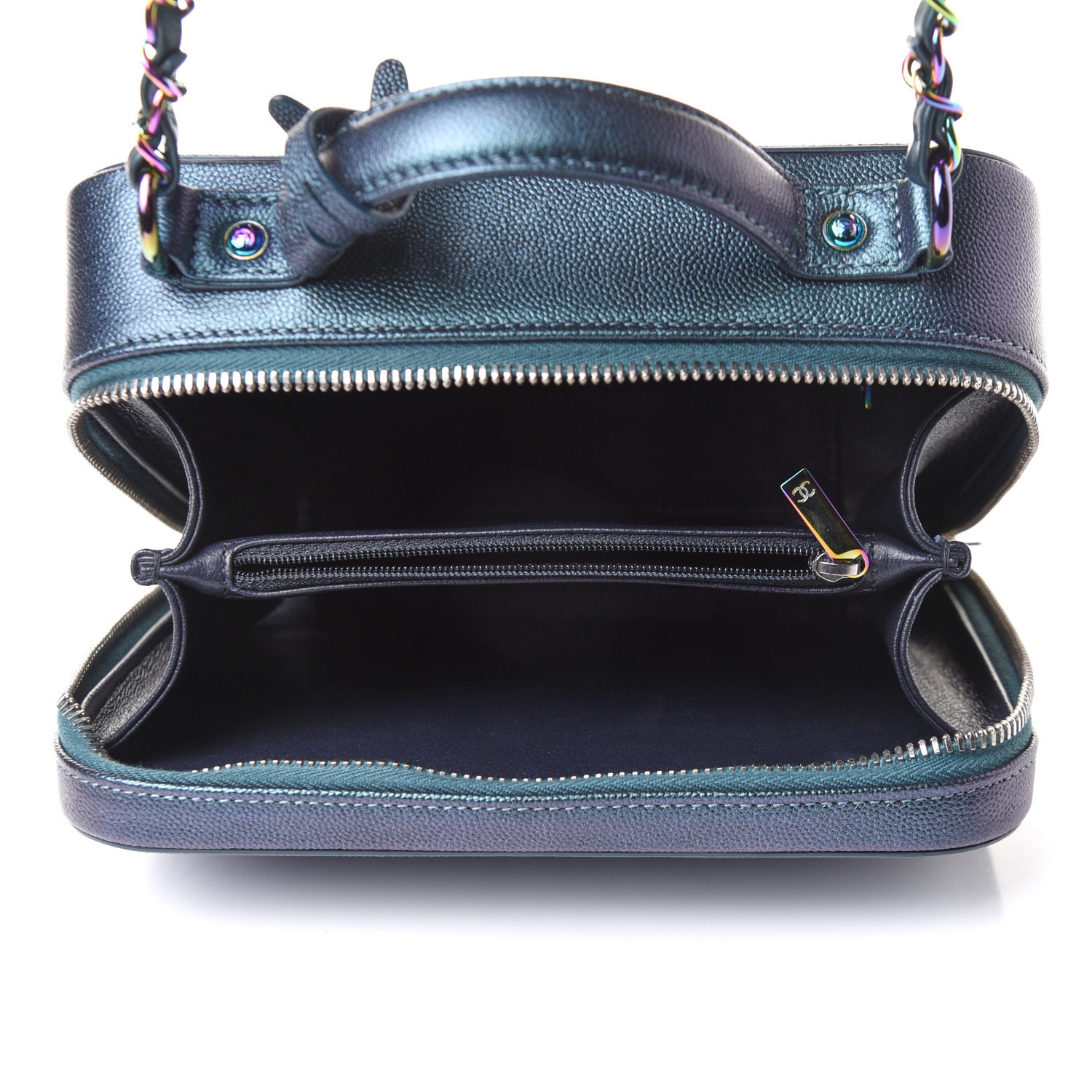 Chanel Iridescent Caviar Quilted Medium CC Filigree Vanity Case Dark Turquoise 5 of 11