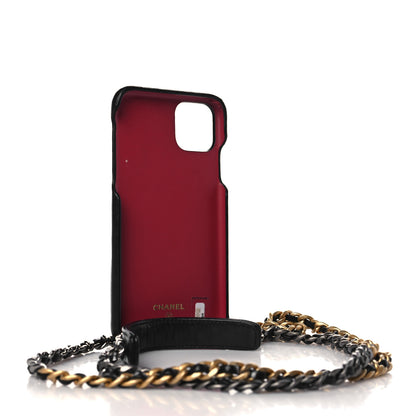 Chanel Shiny Goatskin Quilted 19 iPhone XI Pro Max Holder With Chain Black 3 of 11