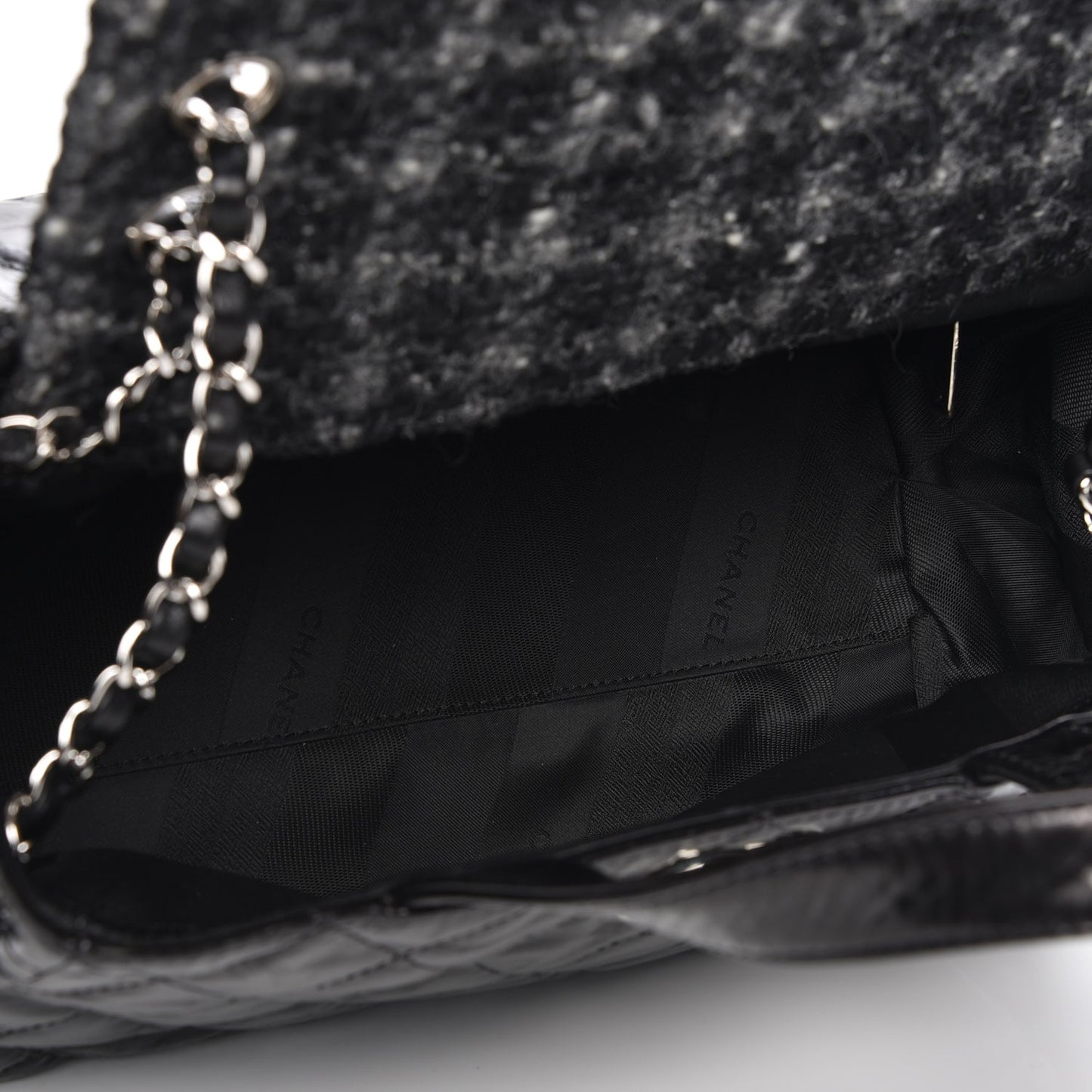 Glazed Calfskin Quilted Tweed Portobello Tote Black