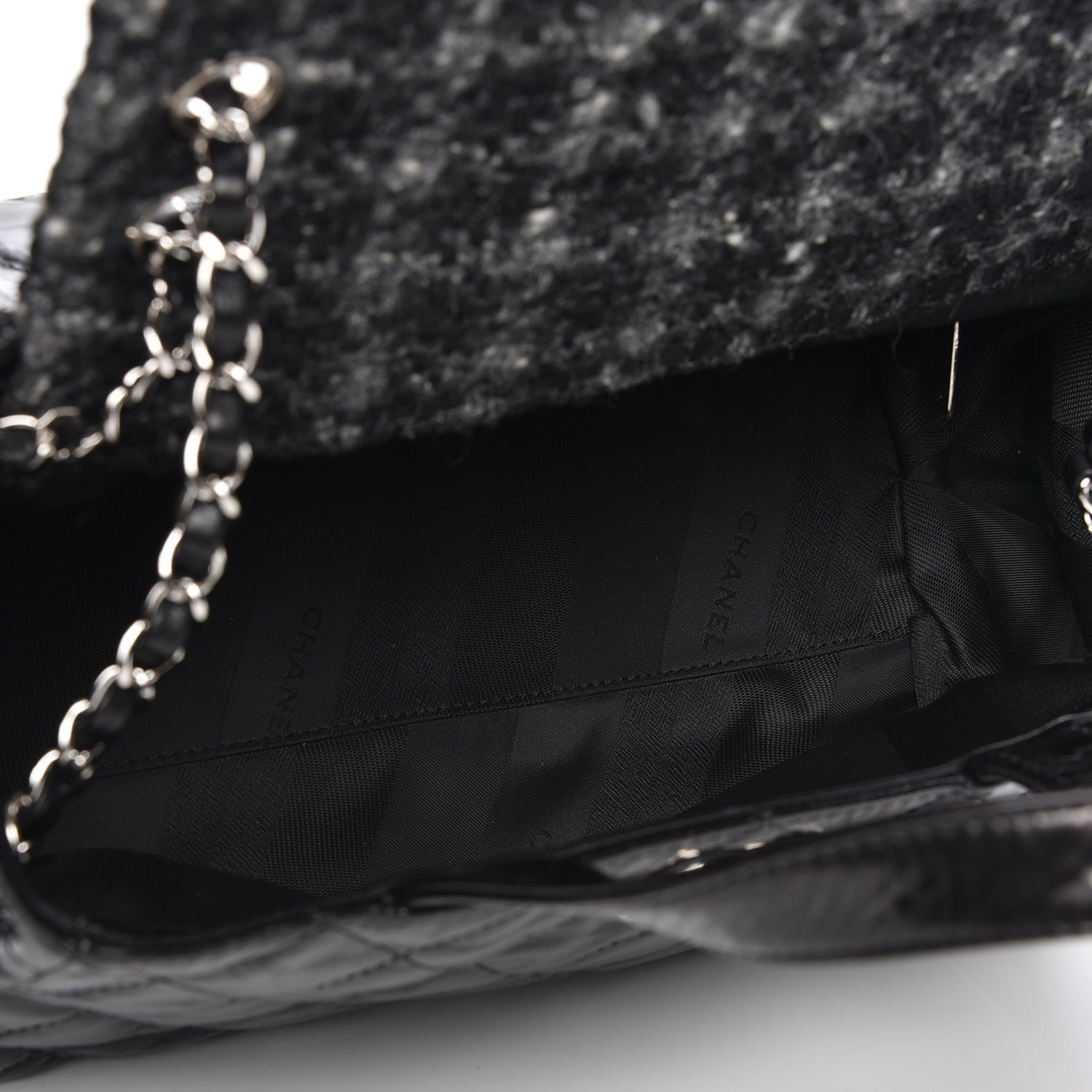 Chanel Glazed Calfskin Quilted Tweed Portobello Tote Black 5 of 7